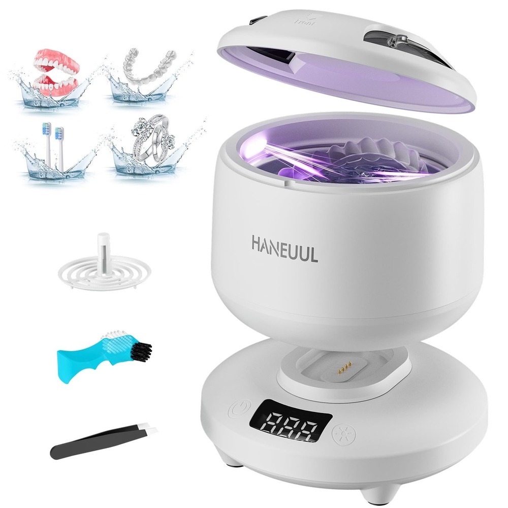 Haneuul Ultrasonic Retainer Cleaner Machine with U-V Light for Jewelry Dentures